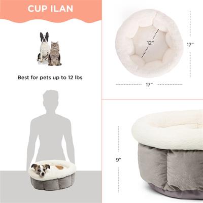 Cozy Ilan Cuddle Cup Dog & Cat Bed – Grey, Plush & Protective