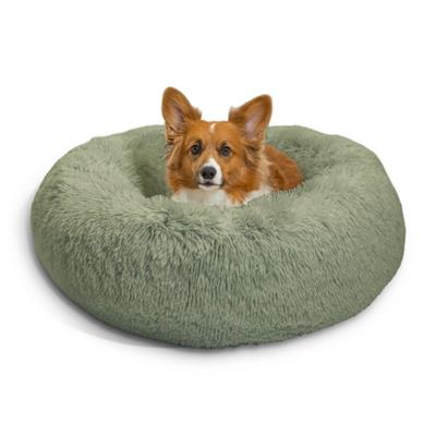 Original Calming Shag Donut Dog Bed – Sage, Cozy Self-Warming Pet Bed