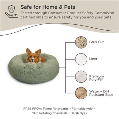 Original Calming Shag Donut Dog Bed – Sage, Cozy Self-Warming Pet Bed