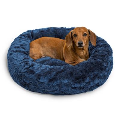Original Calming Lux Donut Dog Bed – Navy, Self-Warming & Cozy