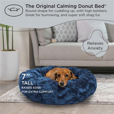 Original Calming Lux Donut Dog Bed – Navy, Self-Warming & Cozy