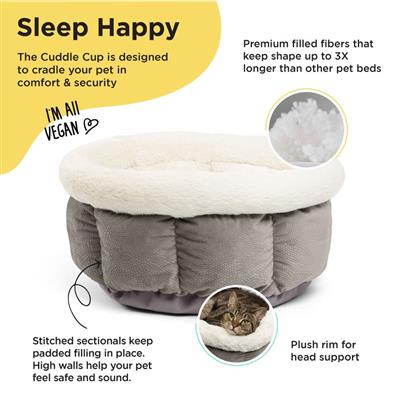 Cozy Ilan Cuddle Cup Dog & Cat Bed – Grey, Plush & Protective